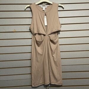 NWTS Birch & Stone Tan Ribbed Knit Fitted Sexy Dress Large Stomach Chest Cut Out